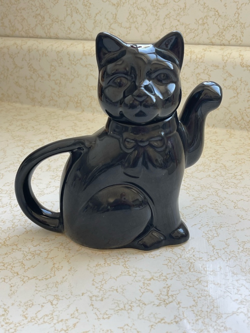 VINTAGE 1989 ALBERT KESSLER SMALL BLACK CAT TEA POT HALLOWEEN COTTAGE CORE